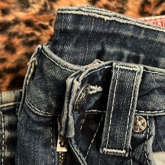 Y2K True Religion Becky Blue Factory Distressed Denim Flare Jeans Festival - Picture 7 of 11